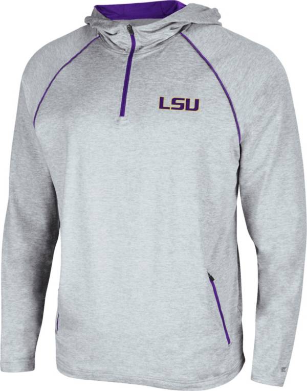 Colosseum Men's LSU Tigers Grey Timeline Quarter-Zip Pullover Hoodie