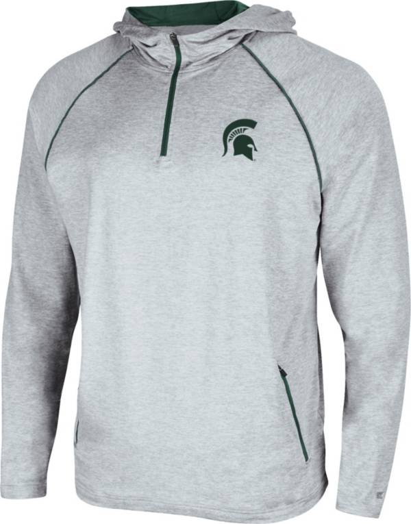 Colosseum Men's Michigan State Spartans Grey Timeline Quarter-Zip Pullover Hoodie