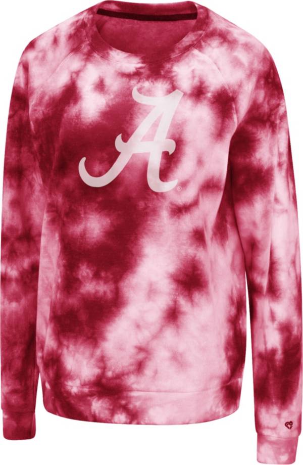 Colosseum Women's Alabama Crimson Tide Crimson Tie-Dye Crew Pullover Sweatshirt