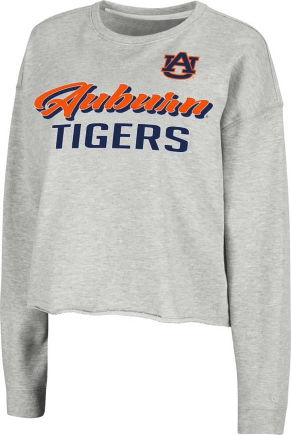 Colosseum Women's Auburn Tigers Grey Treehouse Cropped Pullover Hoodie