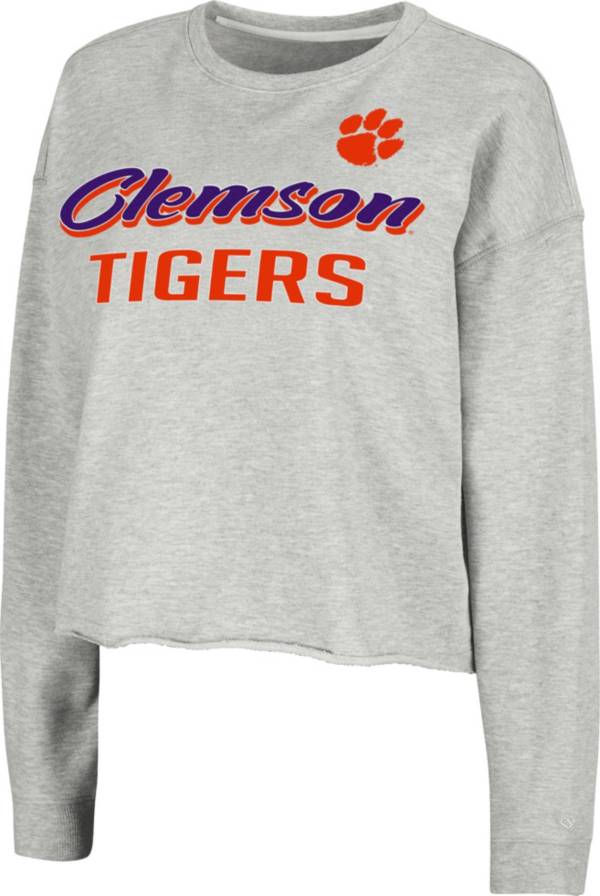 Colosseum Women's Clemson Tigers Grey Treehouse Cropped Pullover Hoodie
