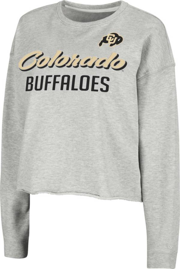 Colosseum Women's Colorado Buffaloes Grey Treehouse Cropped Pullover Hoodie