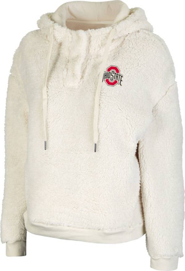 Colosseum Women's Ohio State Buckeyes White Snap! Sherpa Henley Pullover Hoodie