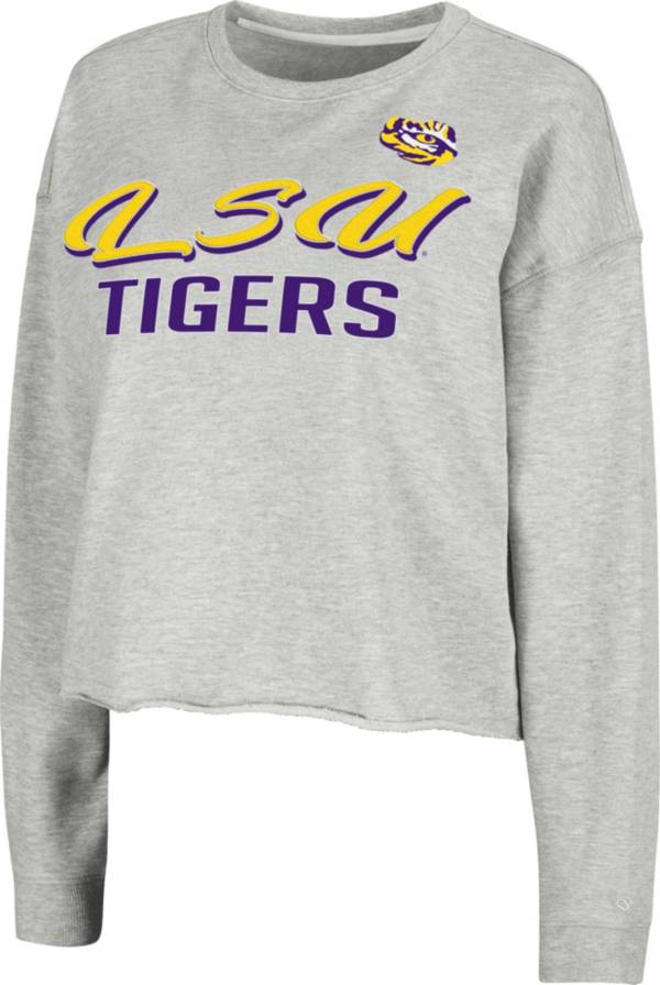 Colosseum Women's LSU Tigers Grey Treehouse Cropped Pullover Hoodie