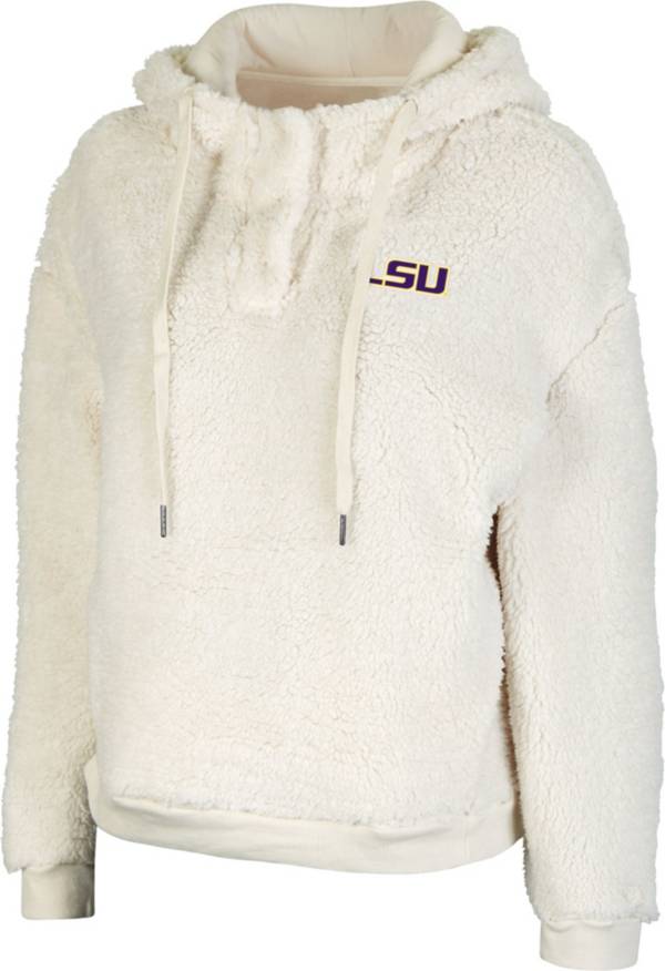 Colosseum Women's LSU Tigers White Snap! Sherpa Henley Pullover Hoodie