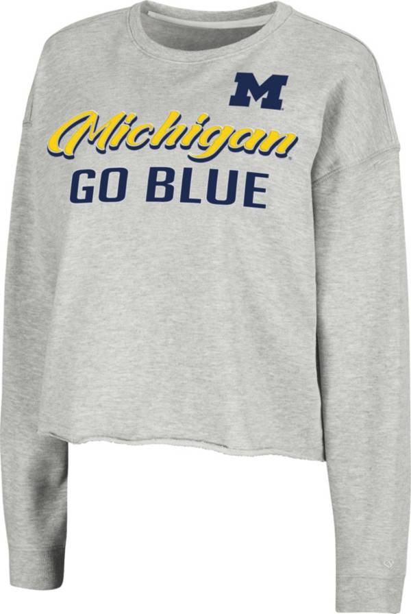 Colosseum Women's Michigan Wolverines Grey Treehouse Cropped Pullover Hoodie