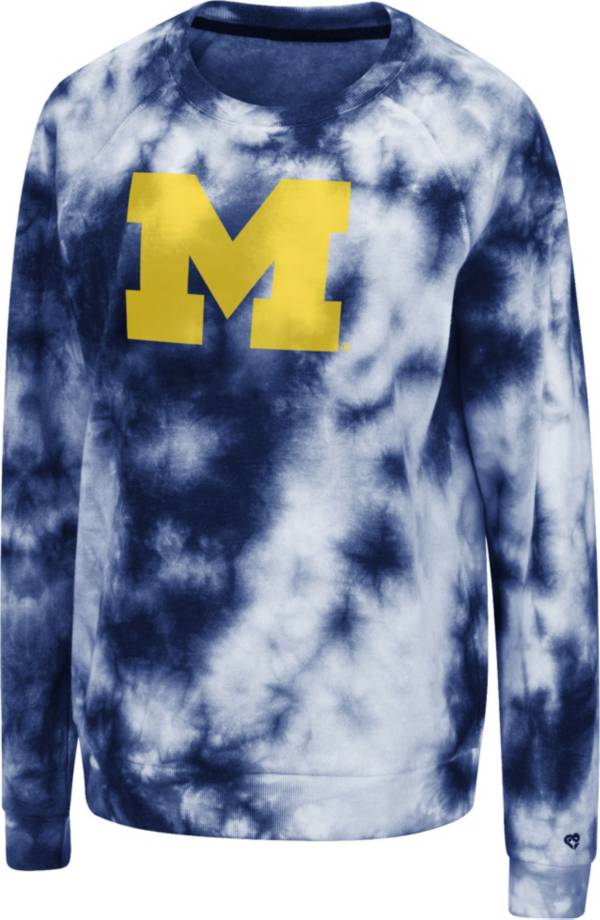 Colosseum Women's Michigan Wolverines Navy Tie-Dye Crew Pullover Sweatshirt