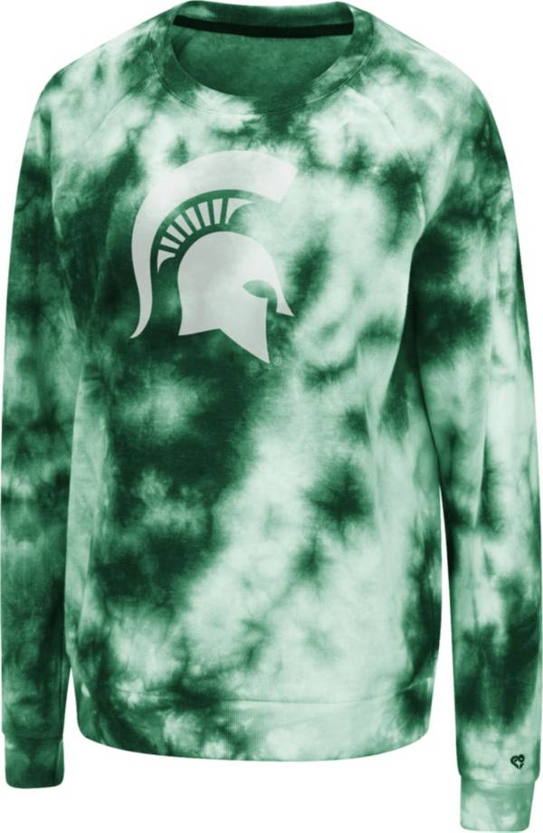 Colosseum Women's Michigan State Spartans Green Tie-Dye Crew Pullover Sweatshirt