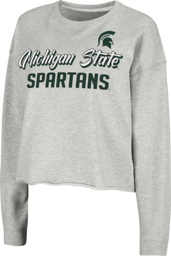 Colosseum Women's Michigan State Spartans Grey Treehouse Cropped Pullover Hoodie