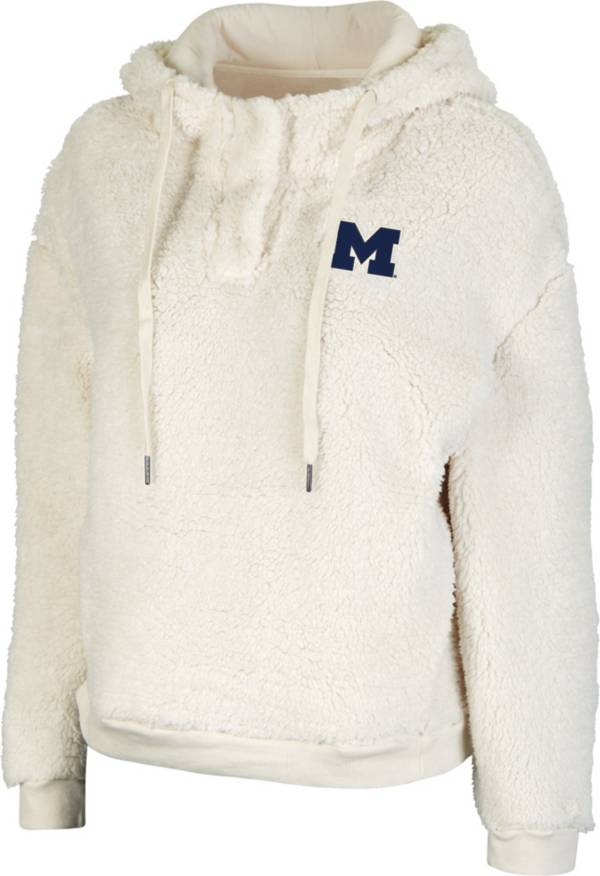 Colosseum Women's Michigan Wolverines White Snap! Sherpa Henley Pullover Hoodie