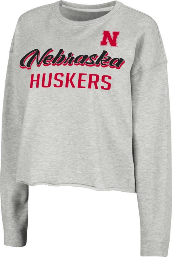 Colosseum Women's Nebraska Cornhuskers Grey Treehouse Cropped Pullover Hoodie