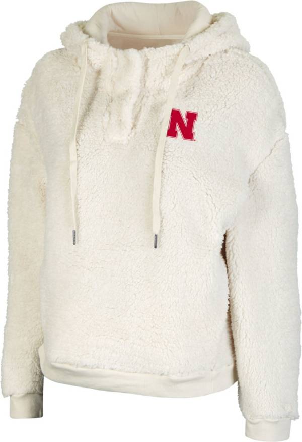 Colosseum Women's Nebraska Cornhuskers White Snap! Sherpa Henley Pullover Hoodie