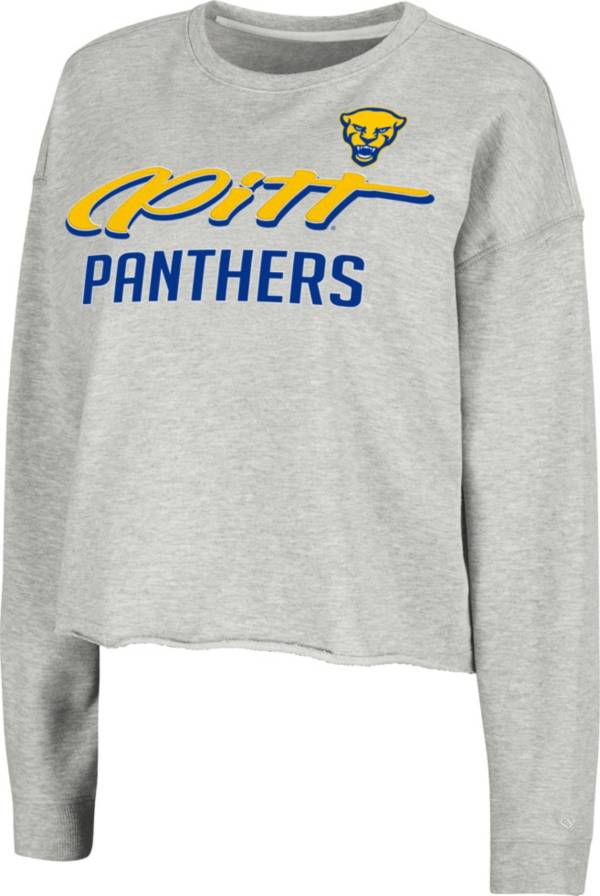 Colosseum Women's Pitt Panthers Grey Treehouse Cropped Pullover Hoodie product image