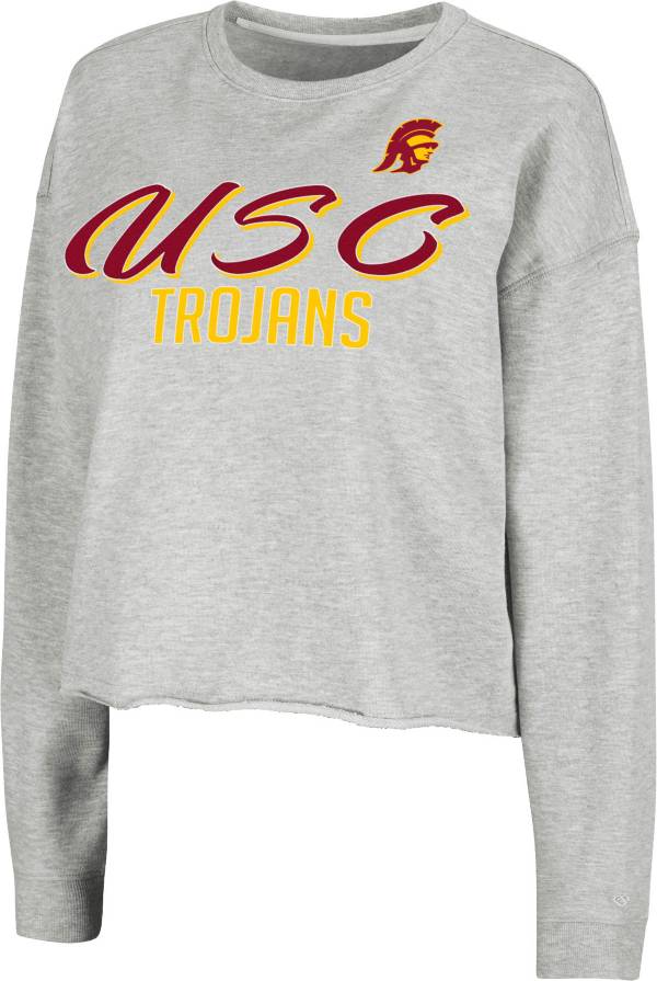 Colosseum Women's USC Trojans Grey Treehouse Cropped Pullover Hoodie