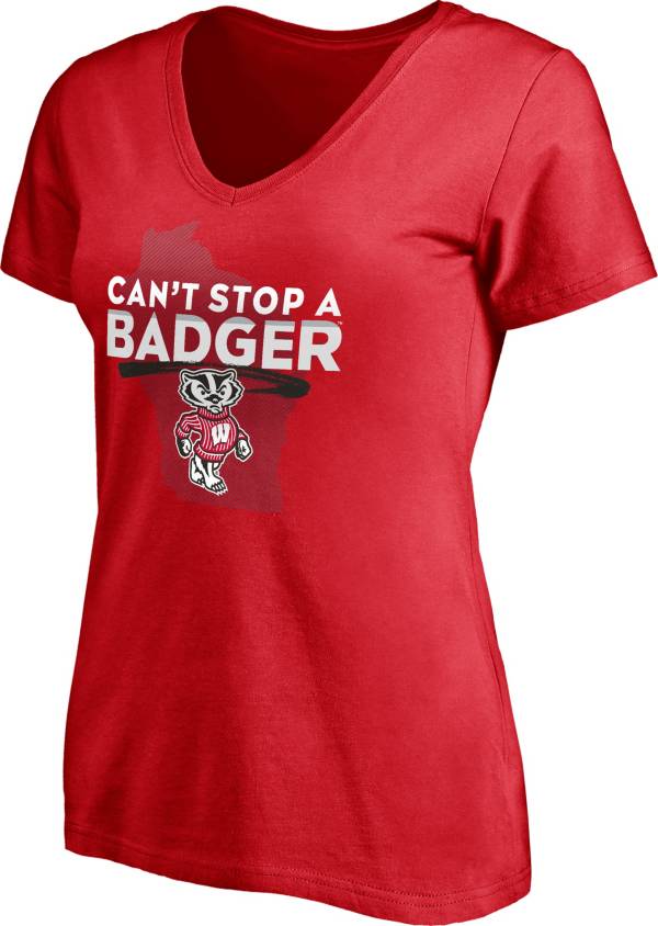 NCAA Women's Wisconsin Badgers Red ‘Can't Stop A Badger' V-Neck T-Shirt