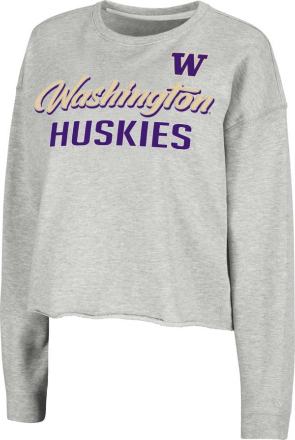 Colosseum Women's Washington Huskies Grey Treehouse Cropped Pullover Hoodie