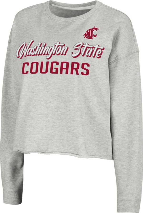 Colosseum Women's Washington State Cougars Grey Treehouse Cropped Pullover Hoodie