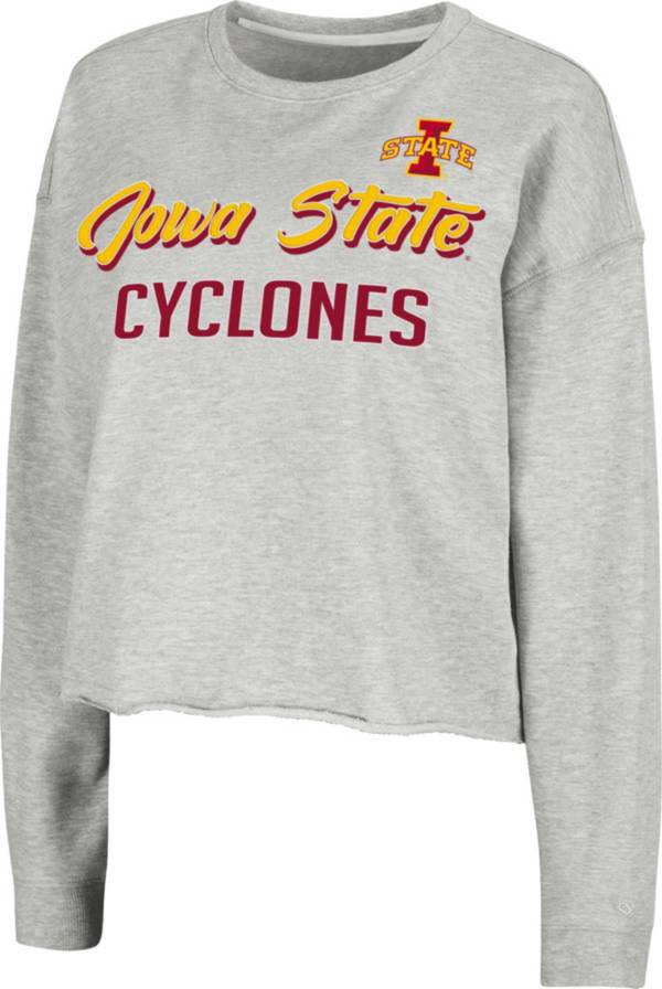 Colosseum Women's Iowa State Cyclones Grey Treehouse Cropped Pullover Hoodie