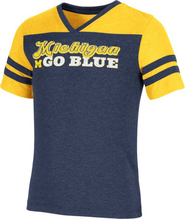 Colosseum Girl's Michigan Wolverines Blue Aloha Football T-Shirt