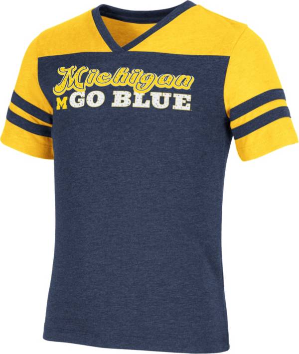 Colosseum Girl's Michigan Wolverines Blue Aloha Football T-Shirt product image
