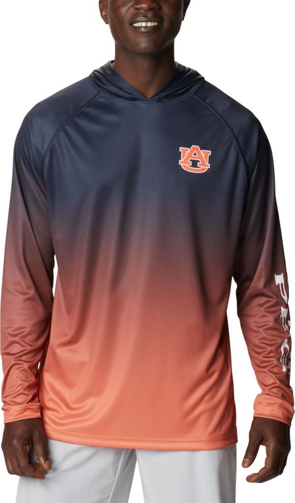 Columbia Men's Auburn Tigers Blue PFG Super Terminal Tackle Long Sleeve Hooded T-Shirt