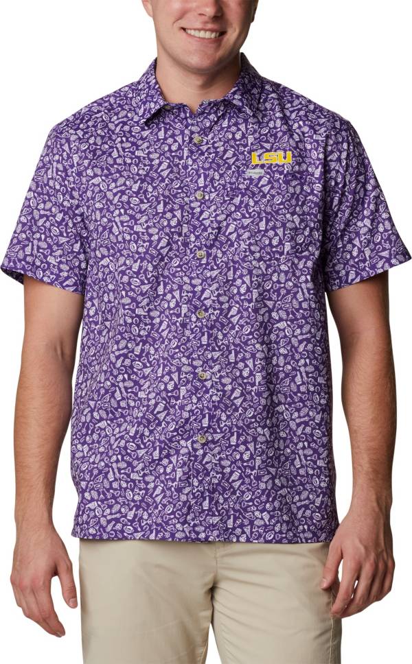 Columbia Men's LSU Tigers Purple Slack Tide Button-Down Shirt