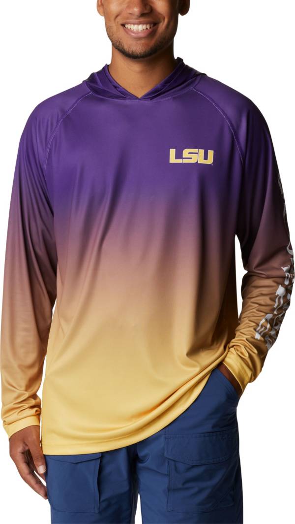 Columbia Men's LSU Tigers Purple PFG Super Terminal Tackle Long Sleeve  Hooded T-Shirt