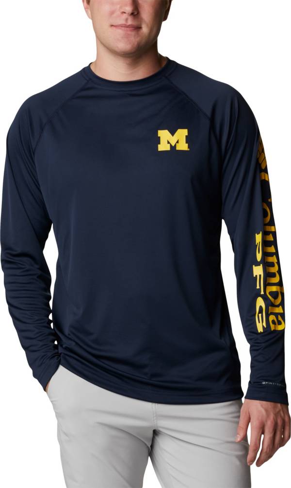 Columbia Men's Michigan Wolverines Navy Blue Terminal Tackle Long Sleeve T-Shirt