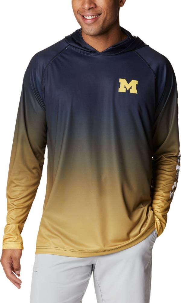 Columbia Men's Michigan Wolverines Blue PFG Super Terminal Tackle Long Sleeve Hooded T-Shirt