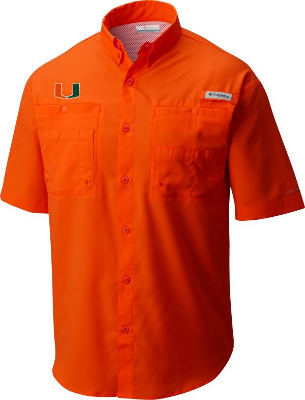 Columbia Men's Miami Hurricanes Orange Tamiami Button Down Shirt