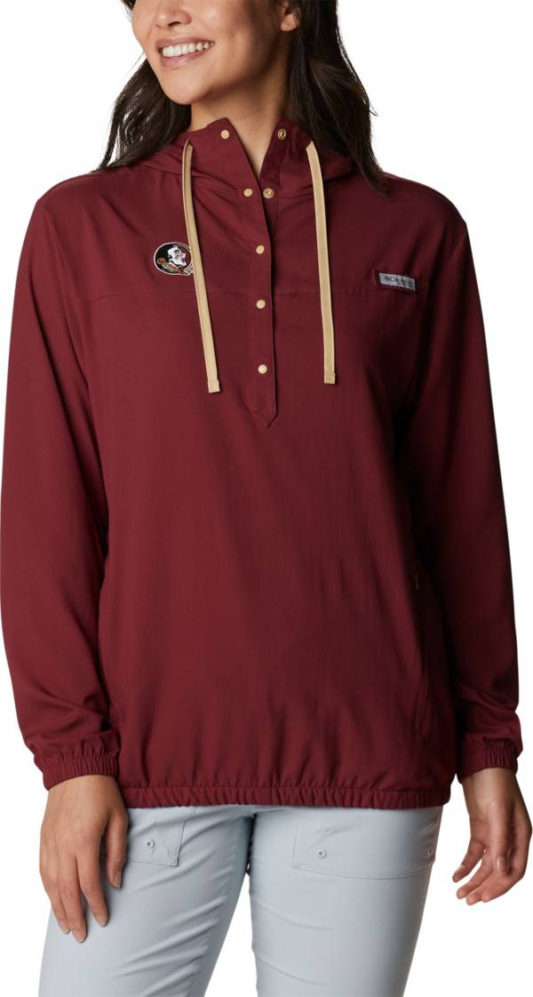 Columbia Women's Florida State Seminoles Garnet PFG Tamiami Quarter-Snap Long Sleeve Hooded Shirt