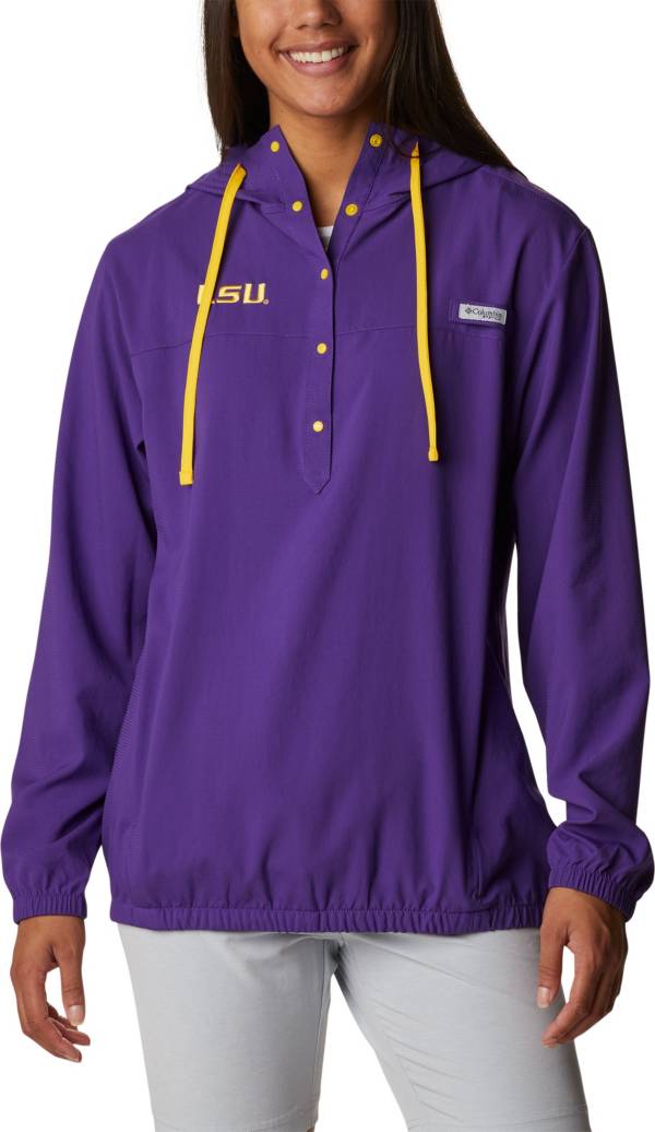 Columbia Women's LSU Tigers Purple PFG Tamiami Quarter-Snap Long Sleeve Hooded Shirt product image