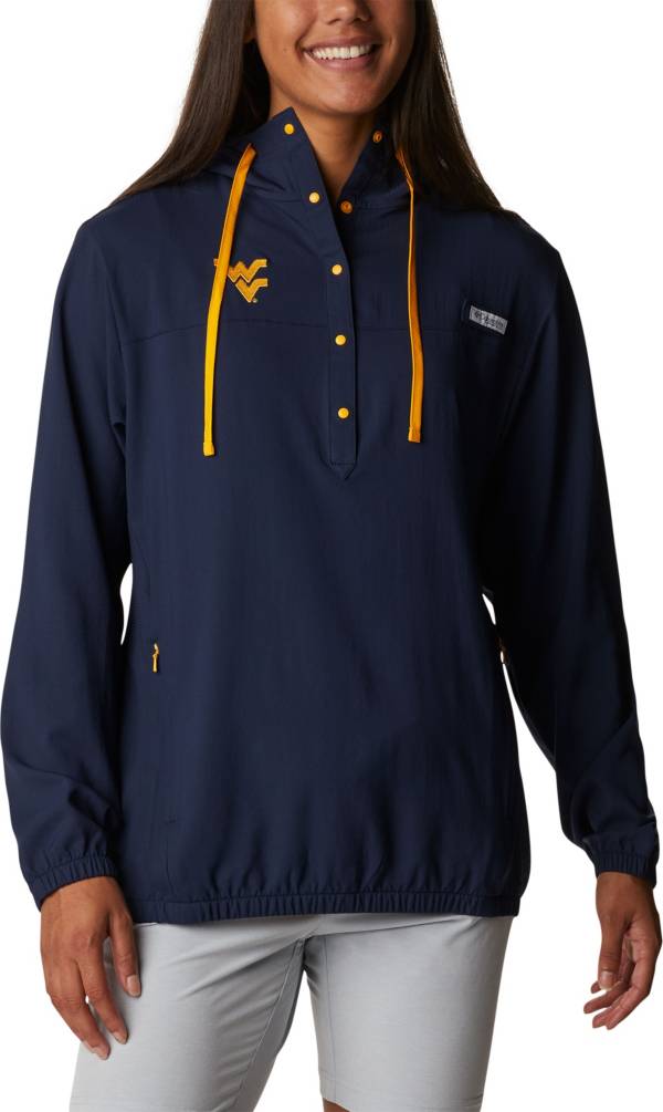 Columbia Women's West Virginia Mountaineers Blue PFG Tamiami Quarter-Snap Long Sleeve Hooded Shirt