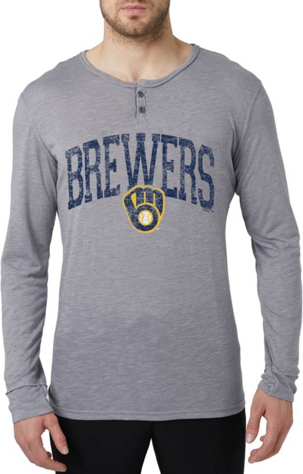 Concepts Men's Milwaukee Brewers Grey Henley Long Sleeve Shirt