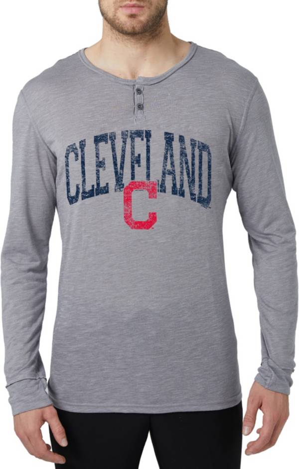 Concepts Men's Cleveland Indians Grey Henley Long Sleeve Shirt