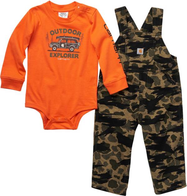 Carhartt Youth Long Sleeve Bodysuit & Canvas Camo Overall Set product image