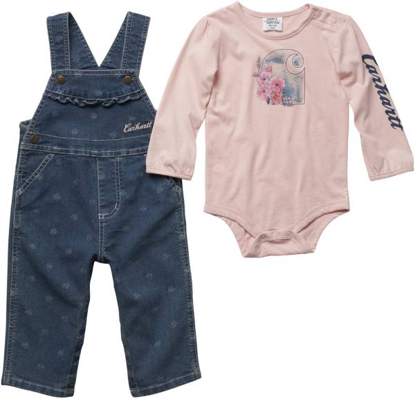 Carhartt Youth Long Sleeve Graphic Body shirt & Denim Print Overall Set