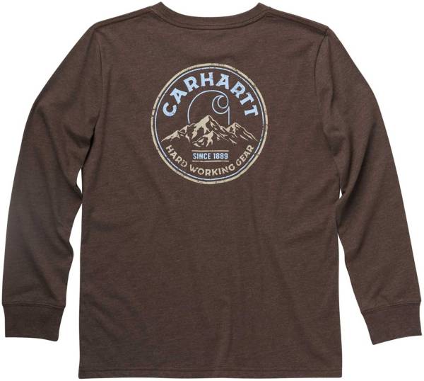 Carhartt Youth Long Sleeve Crewneck Graphic Tee Mustang Brown Heather