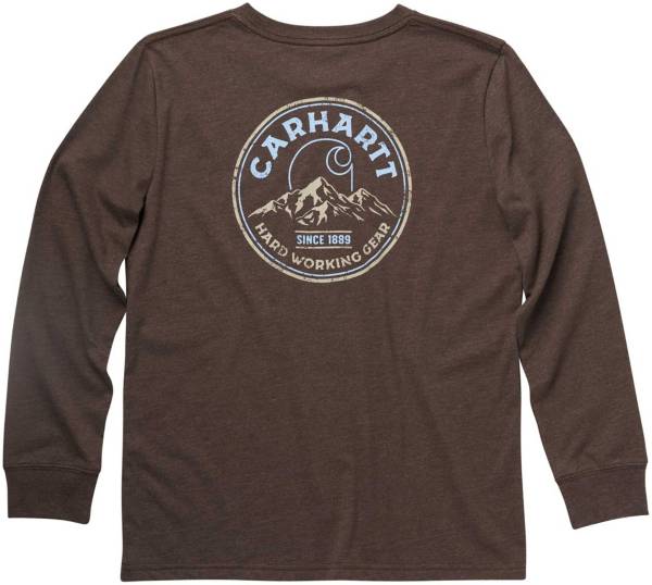 Carhartt Youth Long Sleeve Crewneck Graphic Tee Mustang Brown Heather