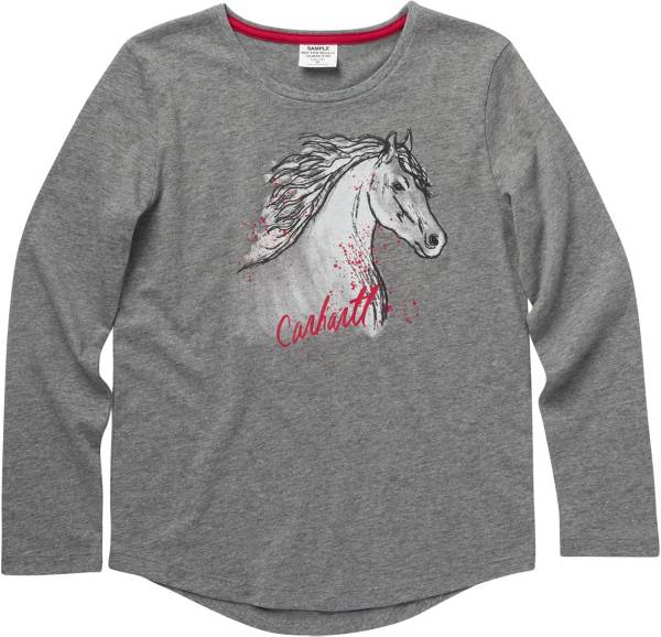 Carhartt Girls' Long Sleeve Heather Crewneck Forever Free Graphic Tee Charcoal Grey Heather