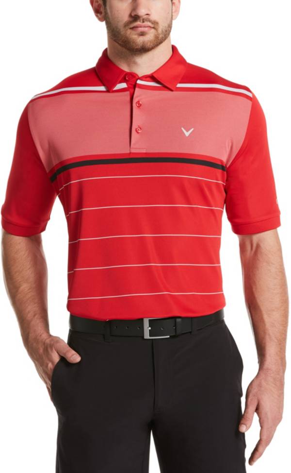 Callaway Men's Yarn Dyed Engineered Oxford Chest Block Short Sleeve Swing Tech Golf Polo