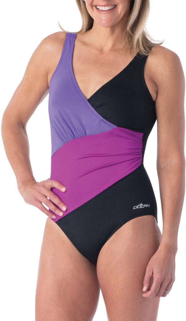 Dolfin Women's Aquashape Color Block Ruched-Front One Piece Swimsuit