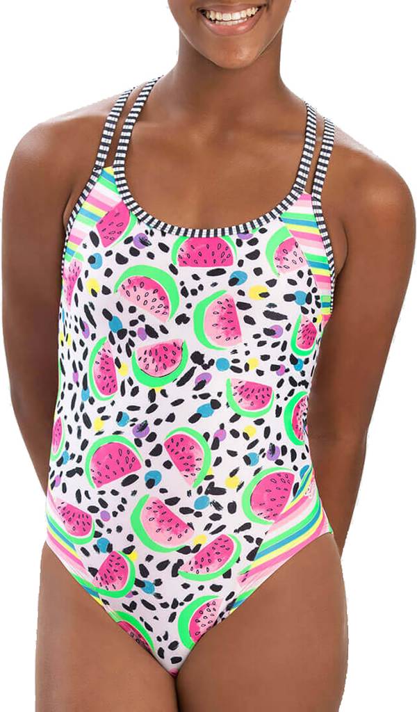 Dolfin Women's Double Strap Open Keyhole Back One Piece Swimsuit