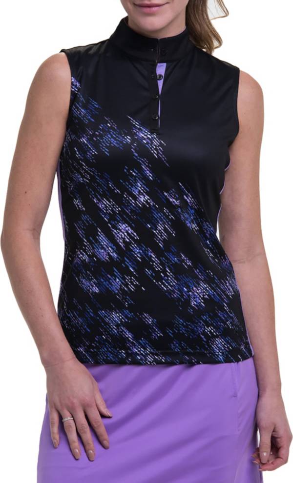 EP Pro Women's Zip Mock Print Sleeveless Golf Polo