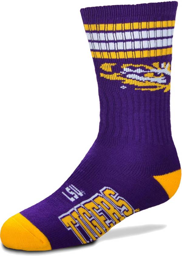 For Bare Feet Youth LSU Tigers 4-Stripe Deuce Socks