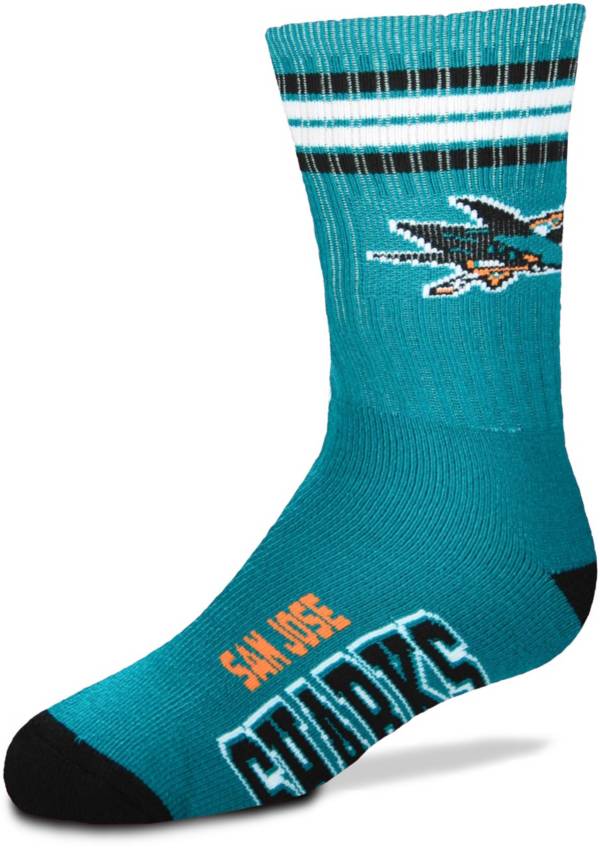For Bare Feet Youth San Jose Sharks 4-Stripe Deuce Crew Socks