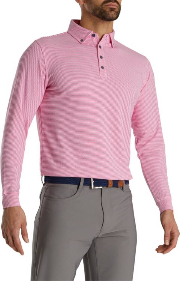 FootJoy Men's Feeder Stripe Jersey Buttondown Collar Golf Polo