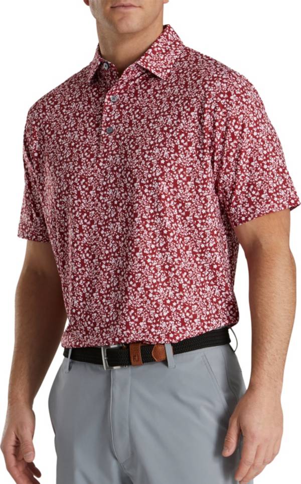 FootJoy Men's Floral Vines Lisle Print Self Collar Golf Polo
