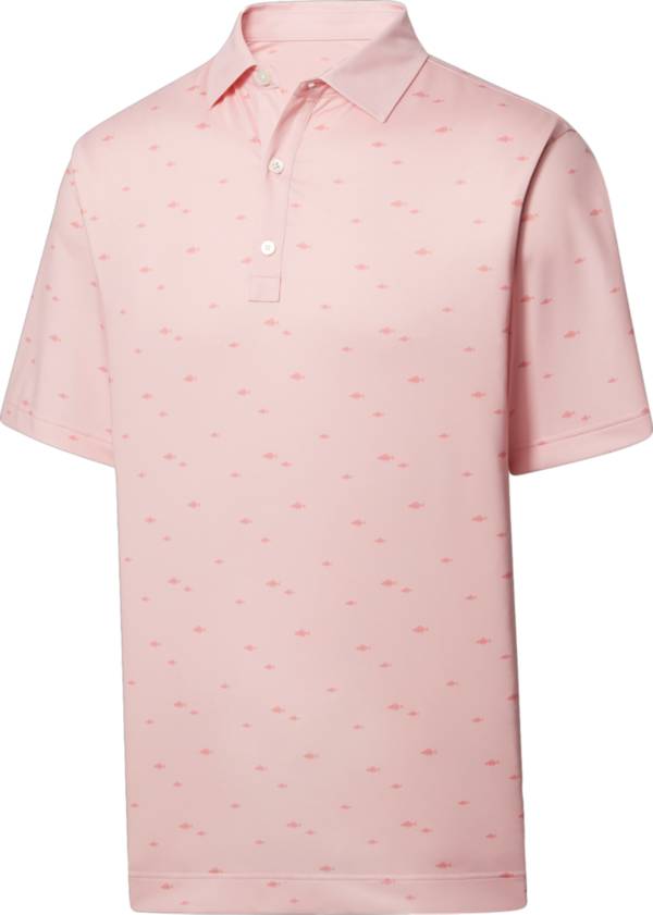 FootJoy Men's School of Fish Print Lisle Self Collar Golf Polo