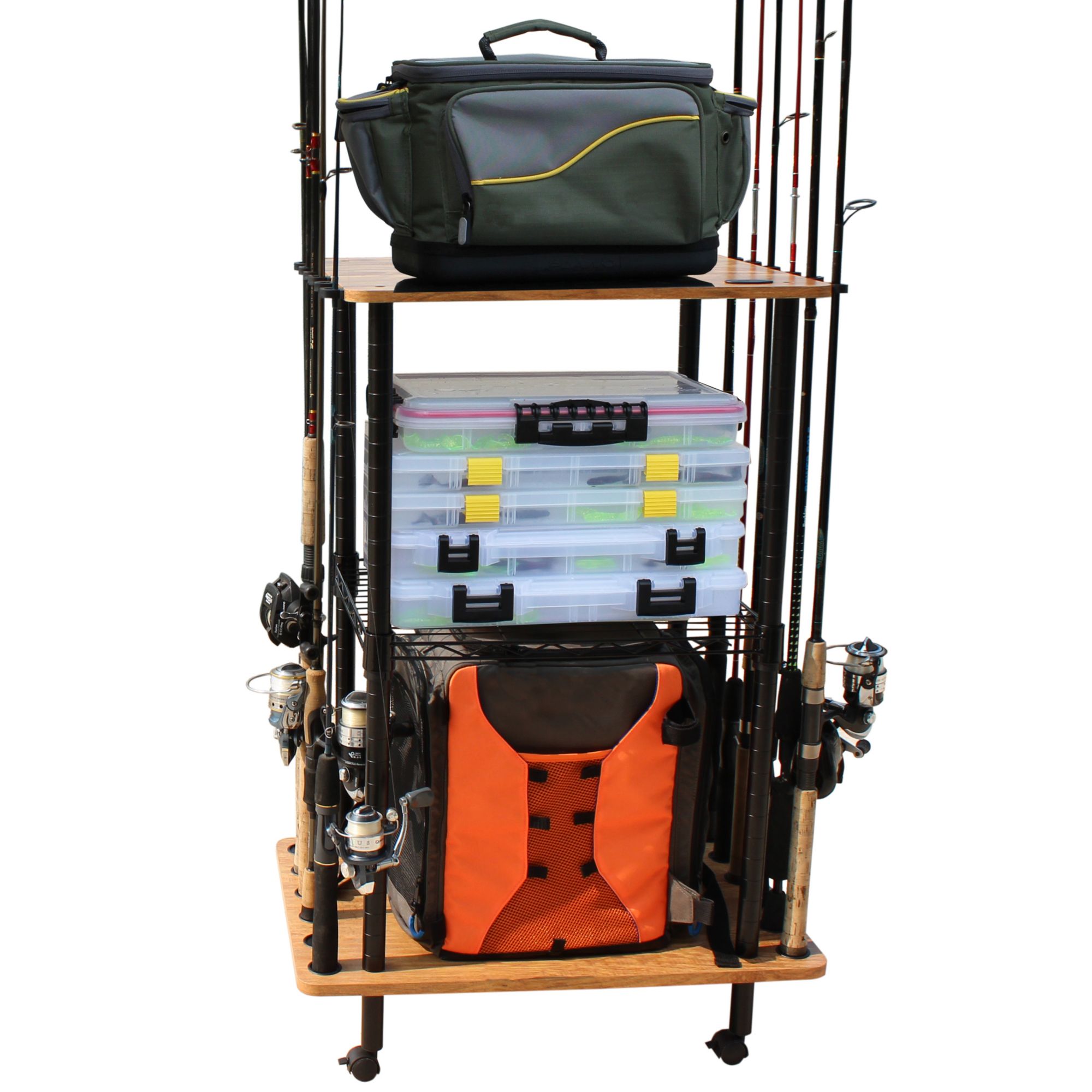 bass pro shops 12 rod tackle storage rack